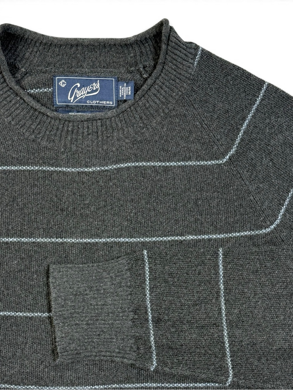Grayers Shore Club Charcoal Blue Stripe Crewneck Sweater Men’s Medium
